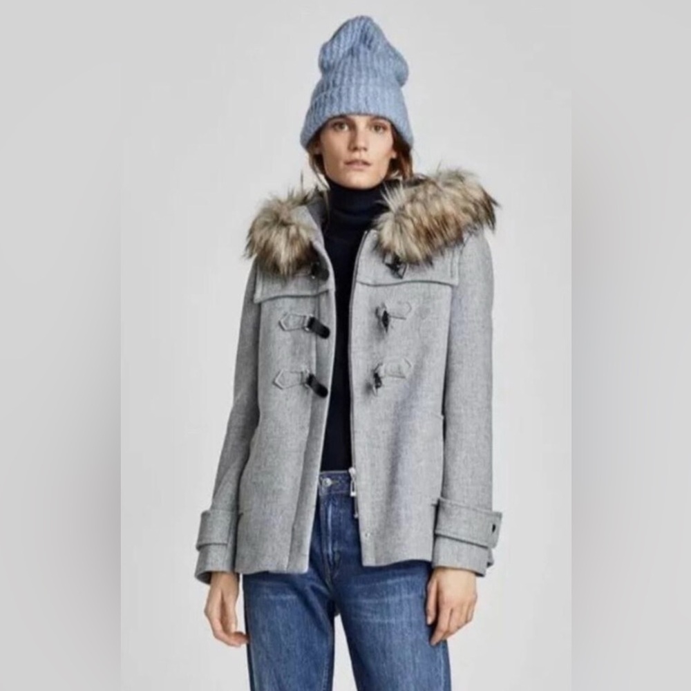 ZARA Women's Gray Fur-Trimmed Toggle Coat